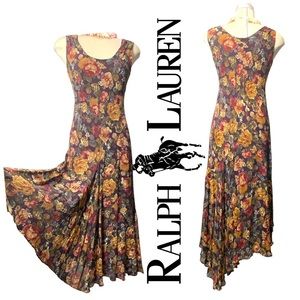 RALPH LAUREN  Gorgeous Floral  Sleeveless Flared Maxi Dress Size 4